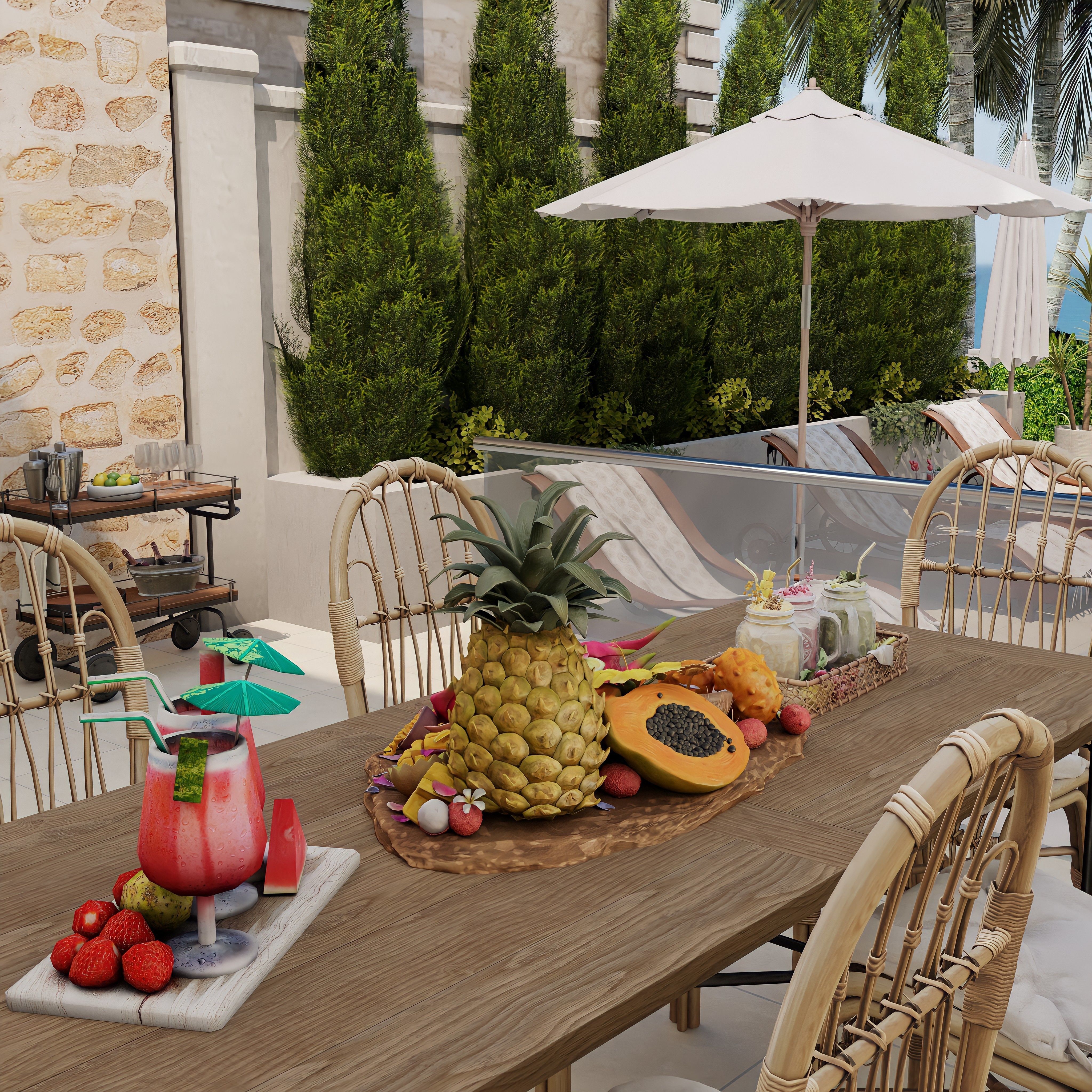 Mediterranean House With Pool Blender Scene 3D model_8