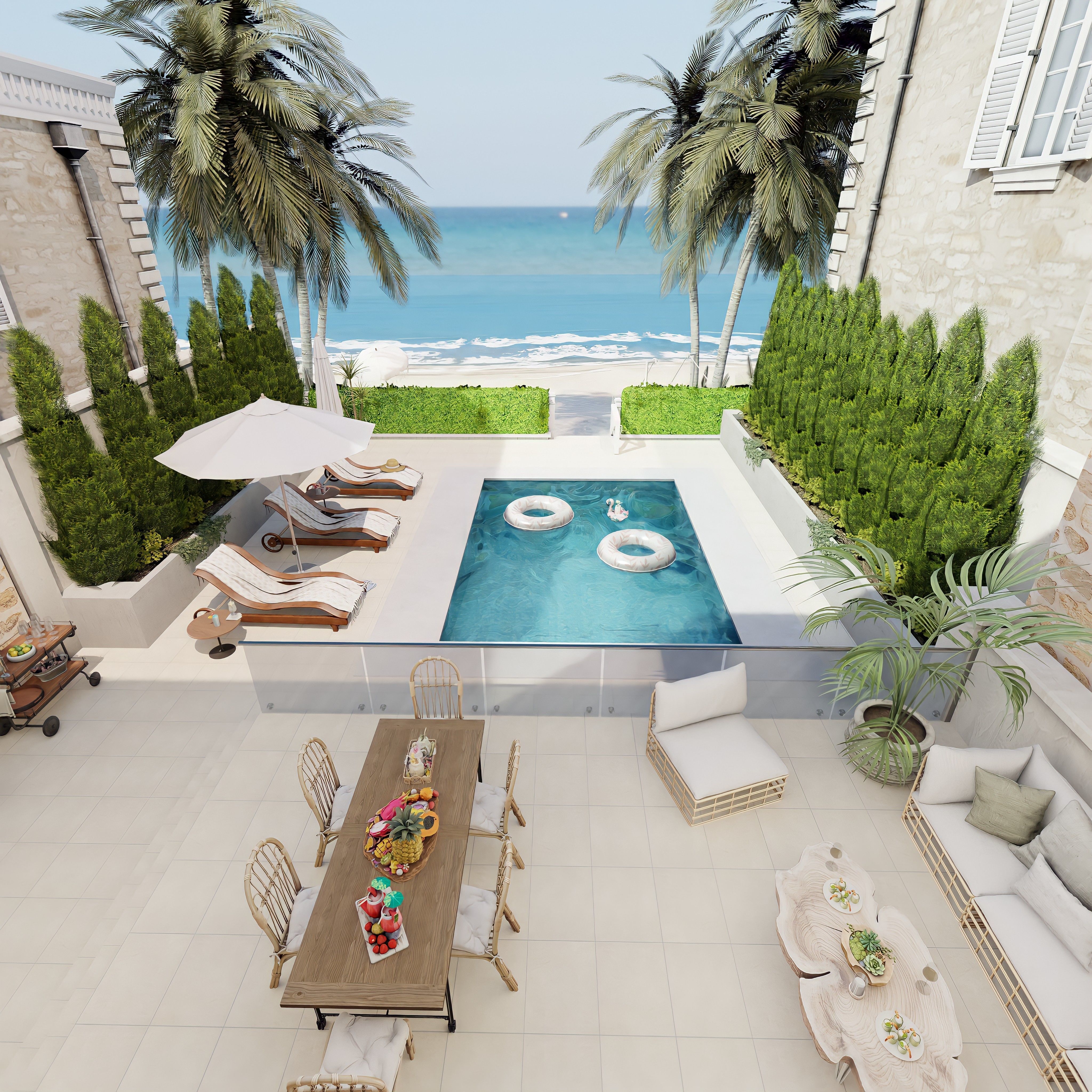 Mediterranean House With Pool Blender Scene 3D model_2
