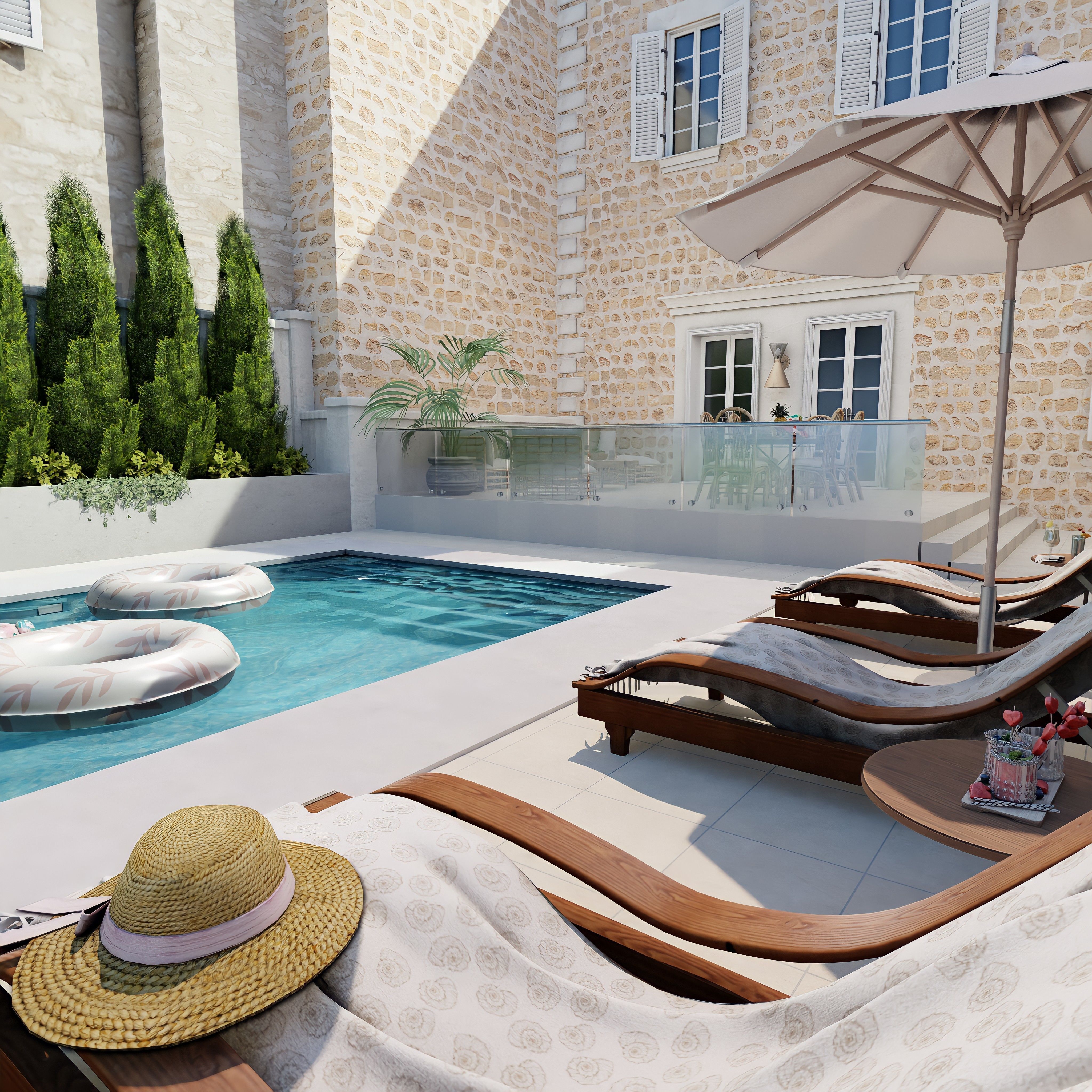 Mediterranean House With Pool Blender Scene 3D model_5