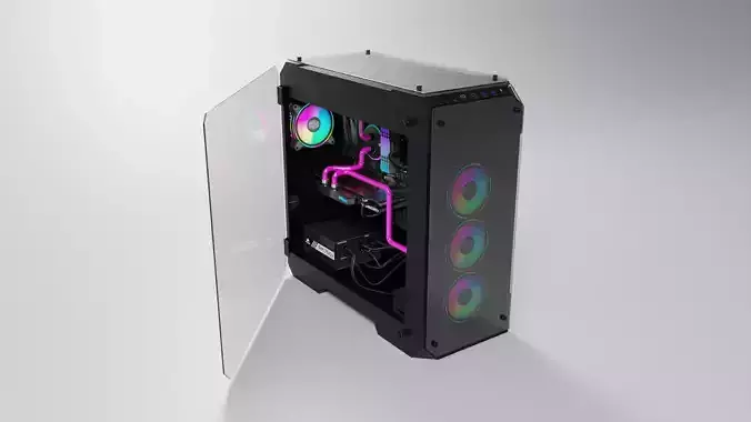 Thermaltake View 71 PC case with components Low-poly 3D model