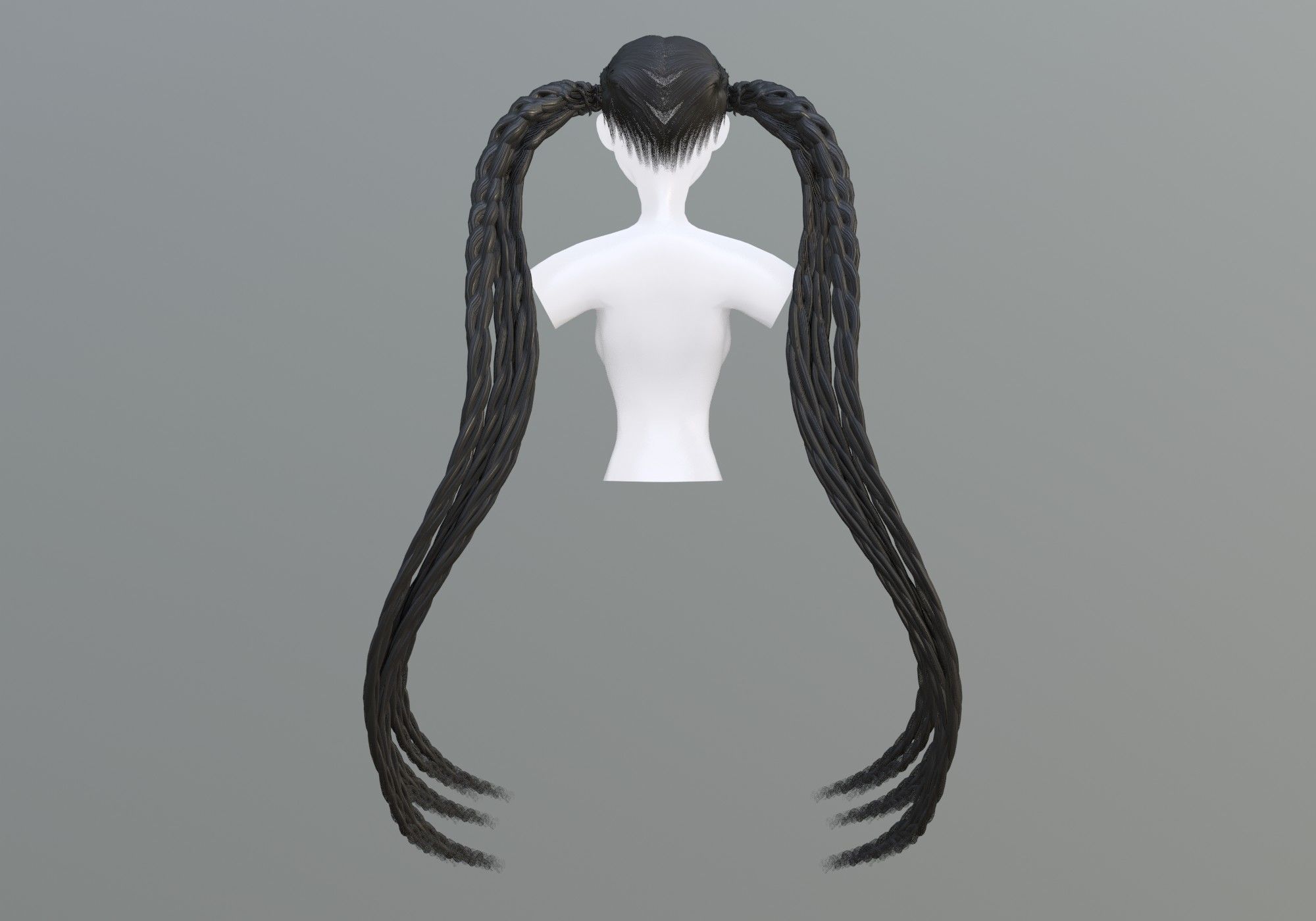 Two Braids Hair 3D model_4