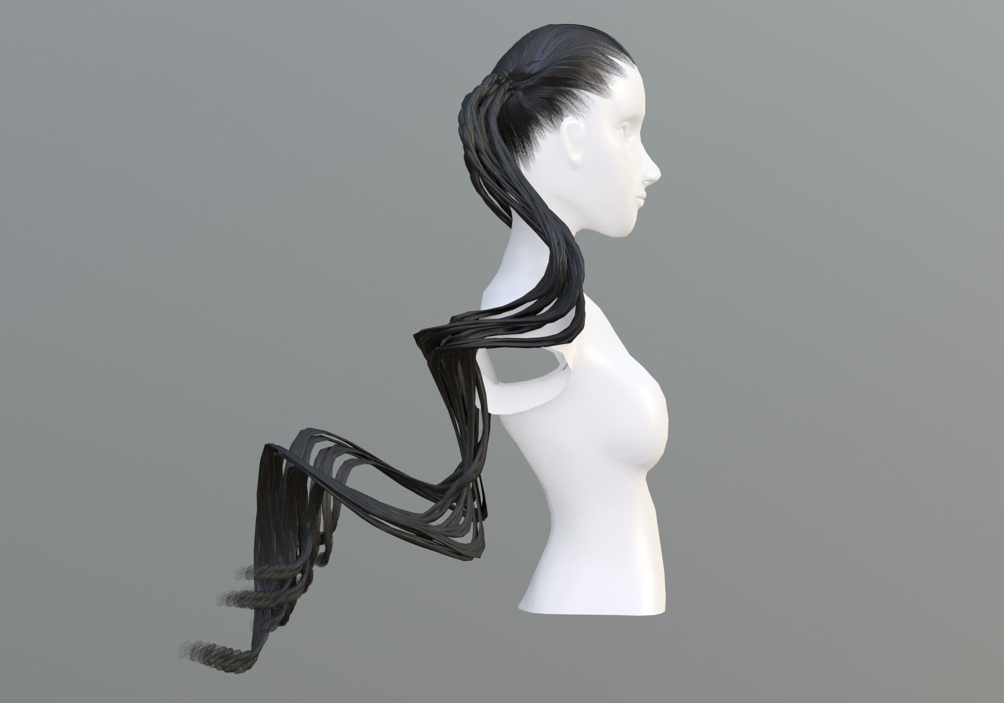 Swirled Female Hair  3D model_2