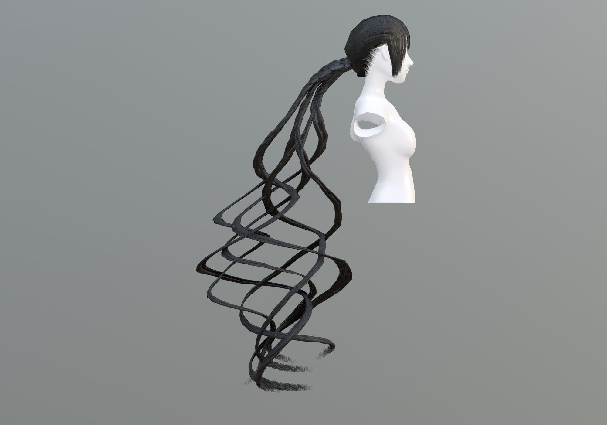 Ponytail Female Hair 3D model_3