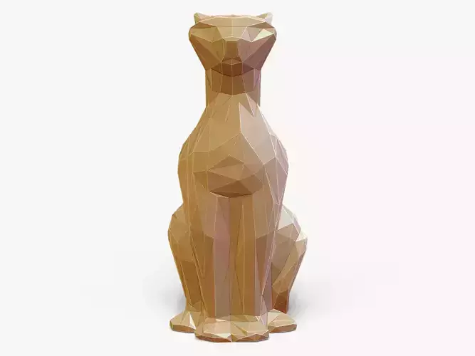 Faceted Sitting Cat Figurine 3D print model
