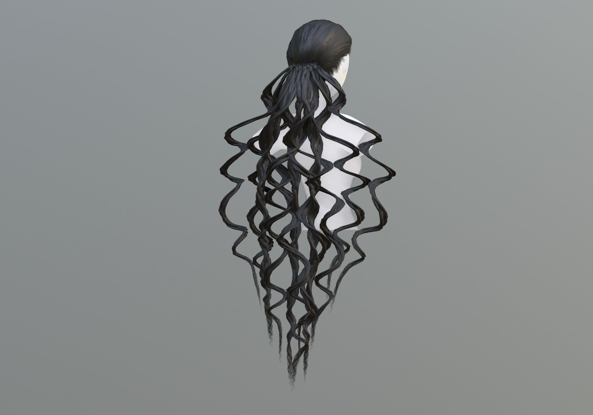 Pigtail Long Hair  3D model_3