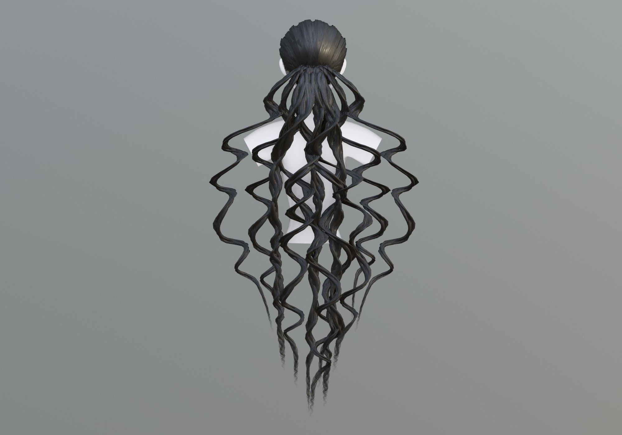 Pigtail Long Hair  3D model_4