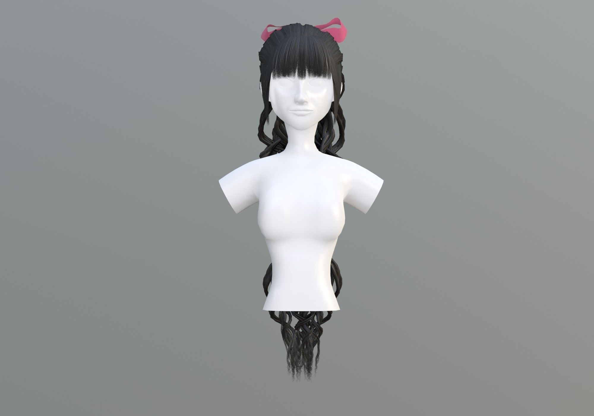Pigtail Female Hairstyle 3D model_1