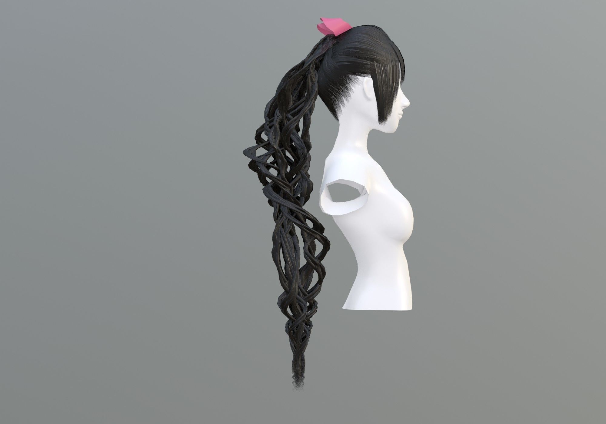 Pigtail Female Hairstyle 3D model_2