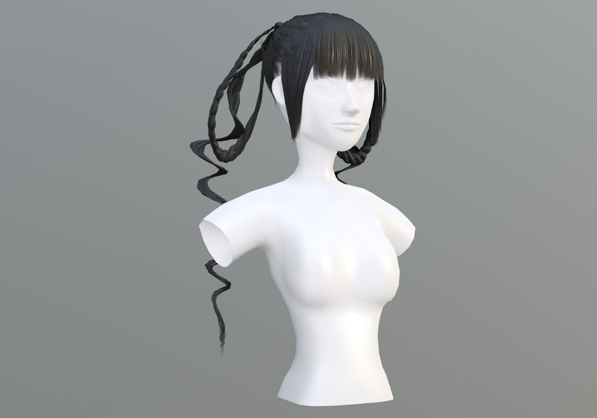 Long Stylized Hair 3D model_1