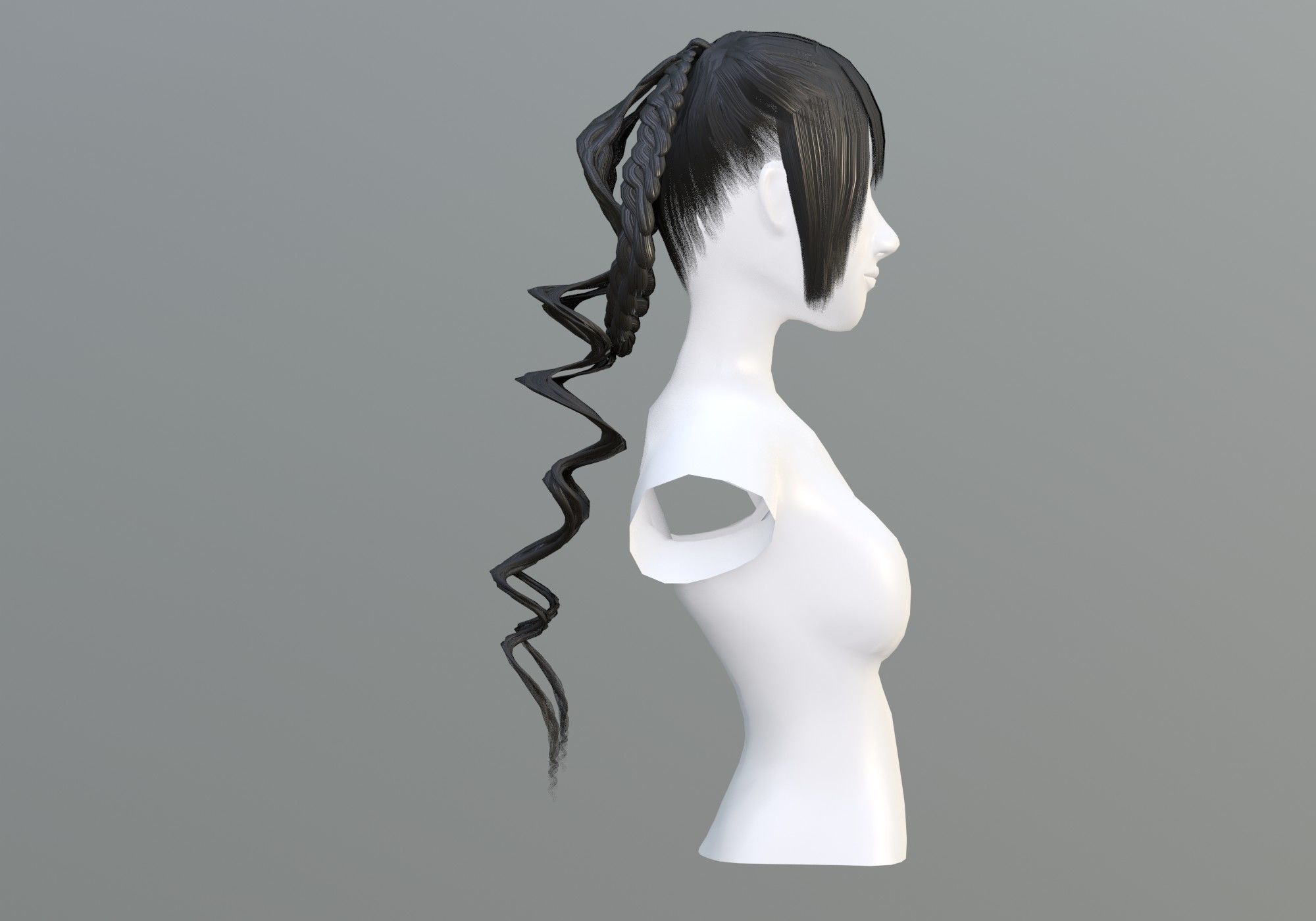 Long Stylized Hair 3D model_2