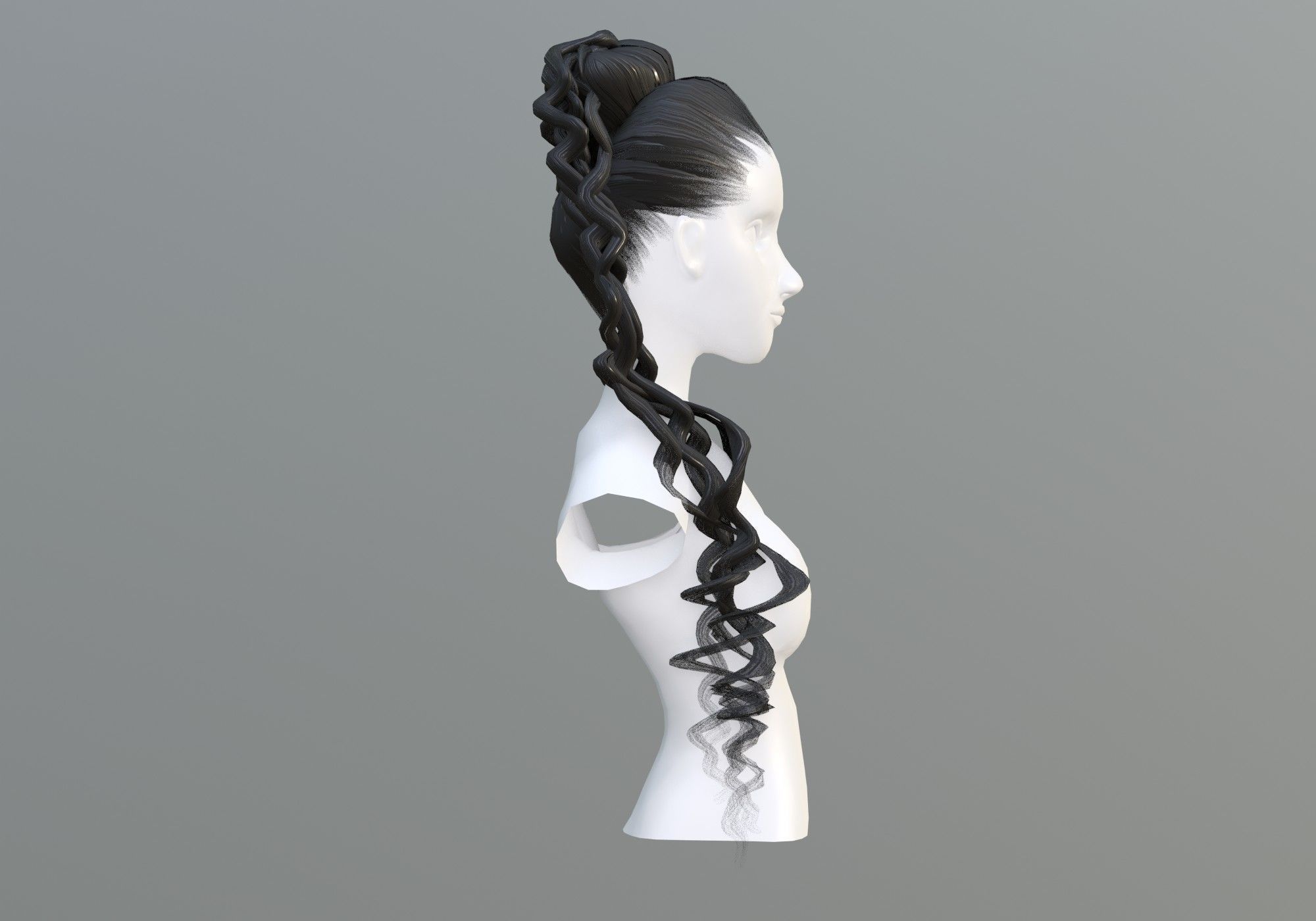 Long Female Hair 3D model_2