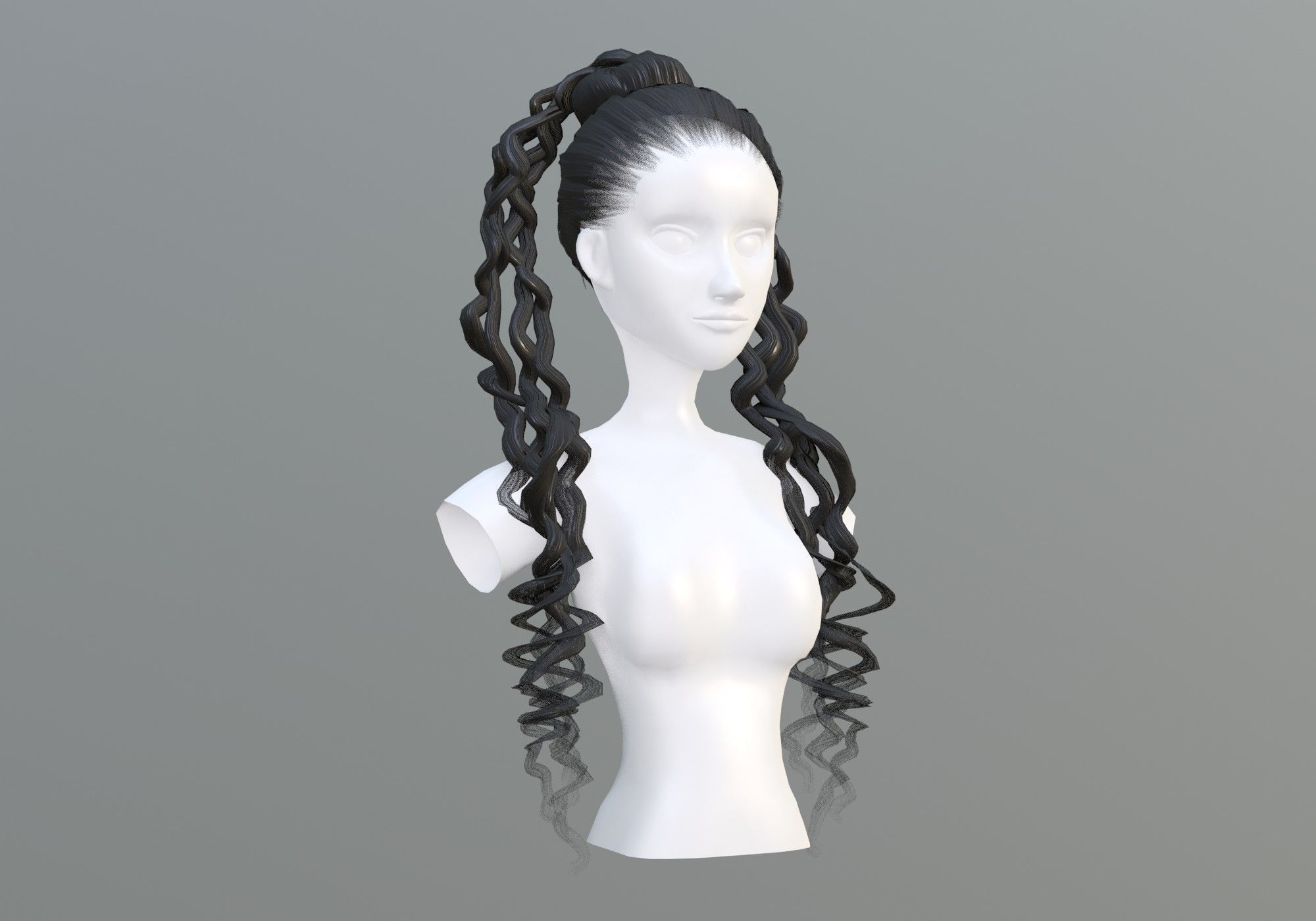 Long Female Hair 3D model_1