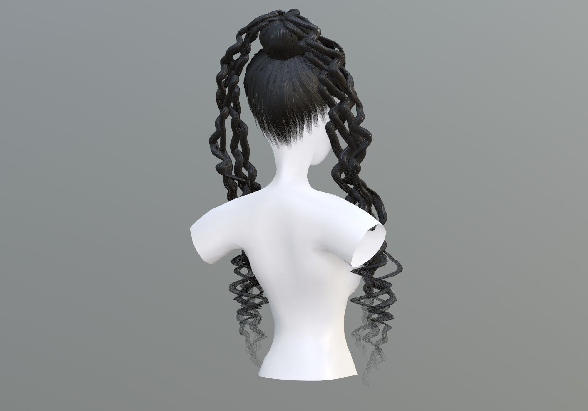Long Female Hair 3D model_3
