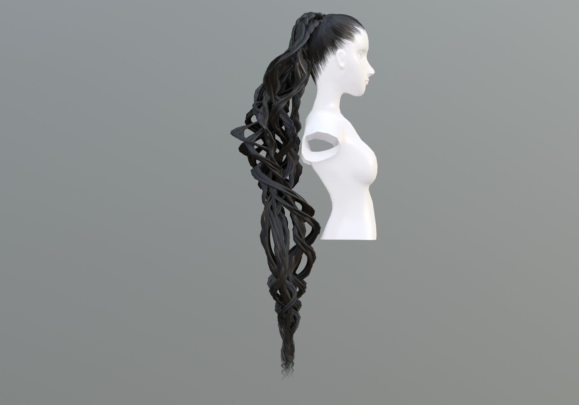 Female Wavy Hairstyle 3D model_2