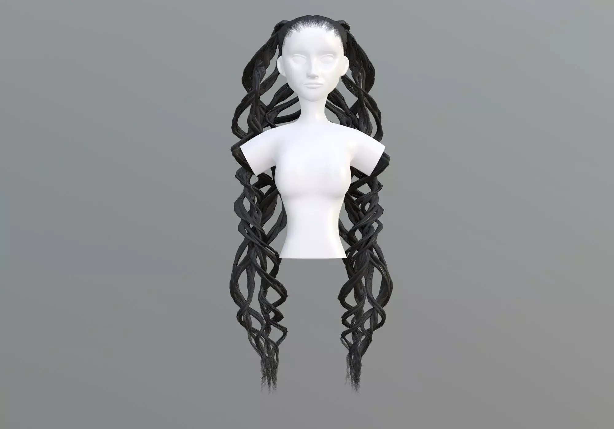 Female Wavy Hairstyle 3D model_0