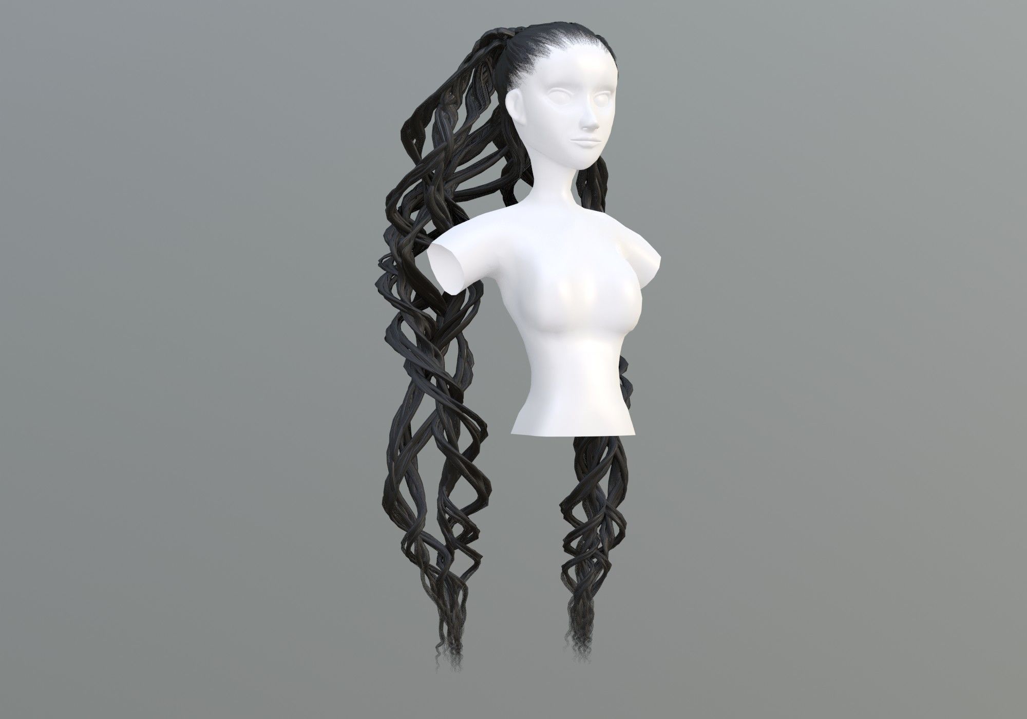 Female Wavy Hairstyle 3D model_1