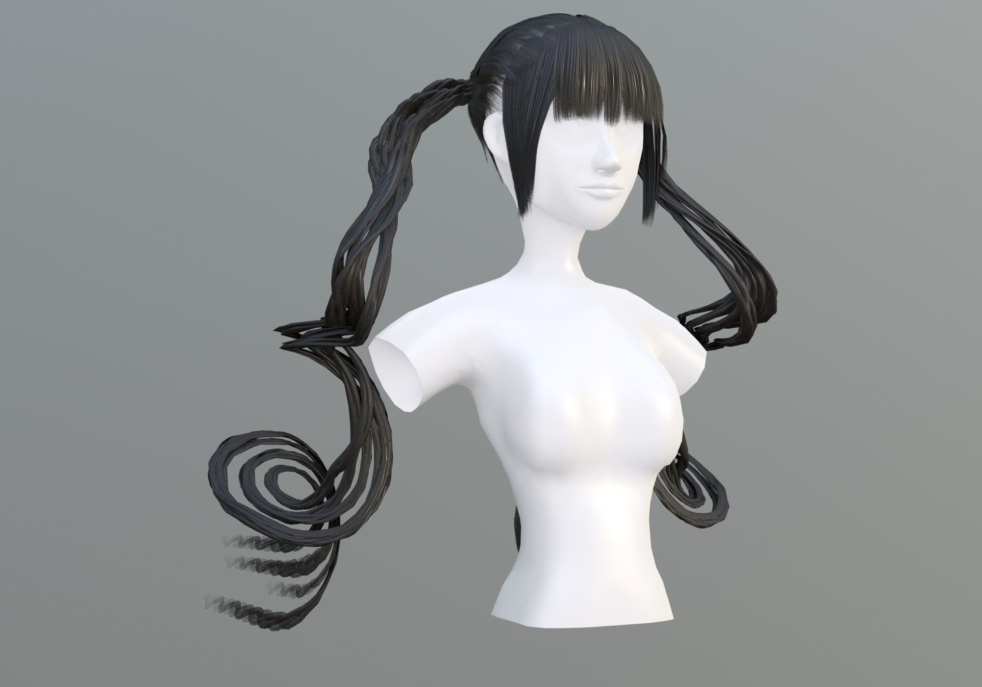 Female Swirled Hair  3D model_1