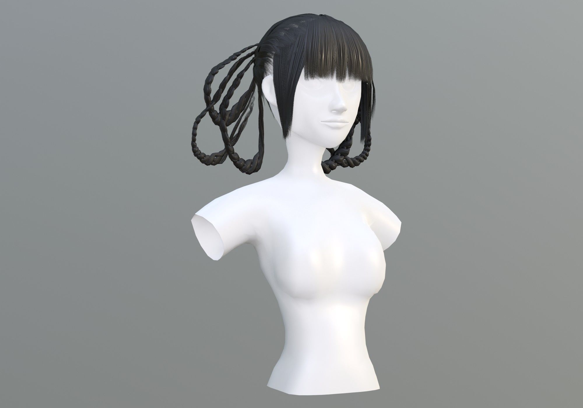 Female Stylized Hair 3D model_1