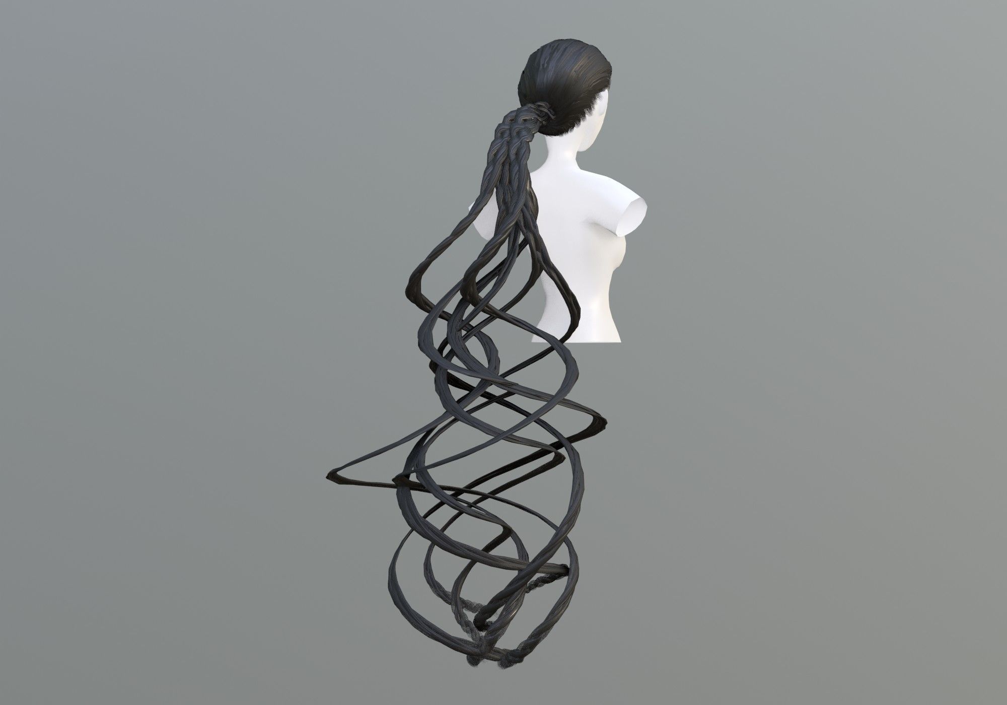 Female Ponytail Hair 3D model_3