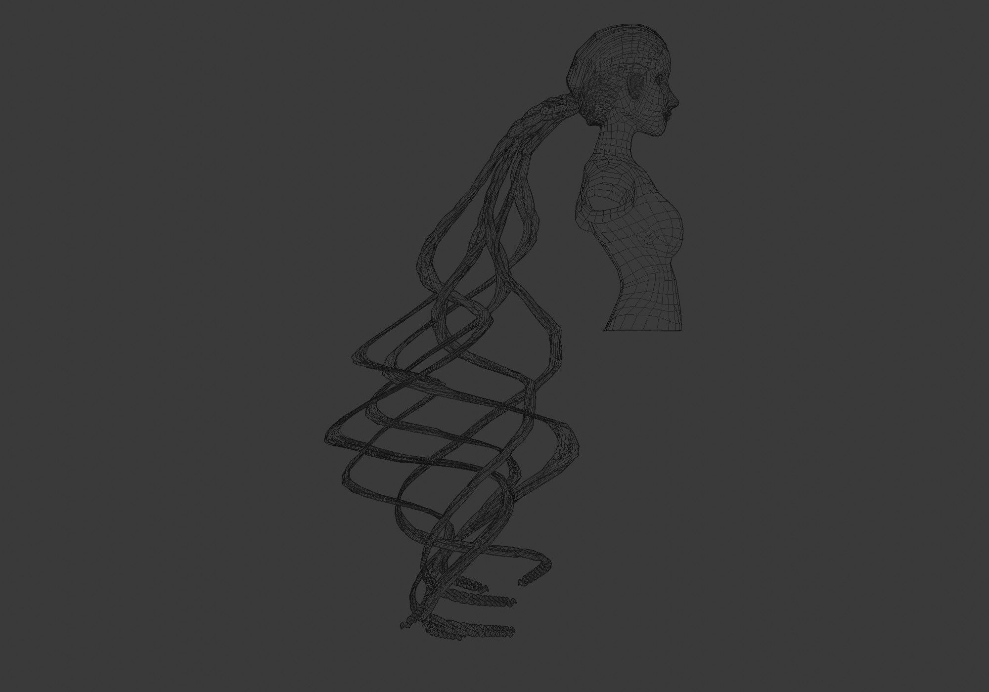 Female Ponytail Hair 3D model_7