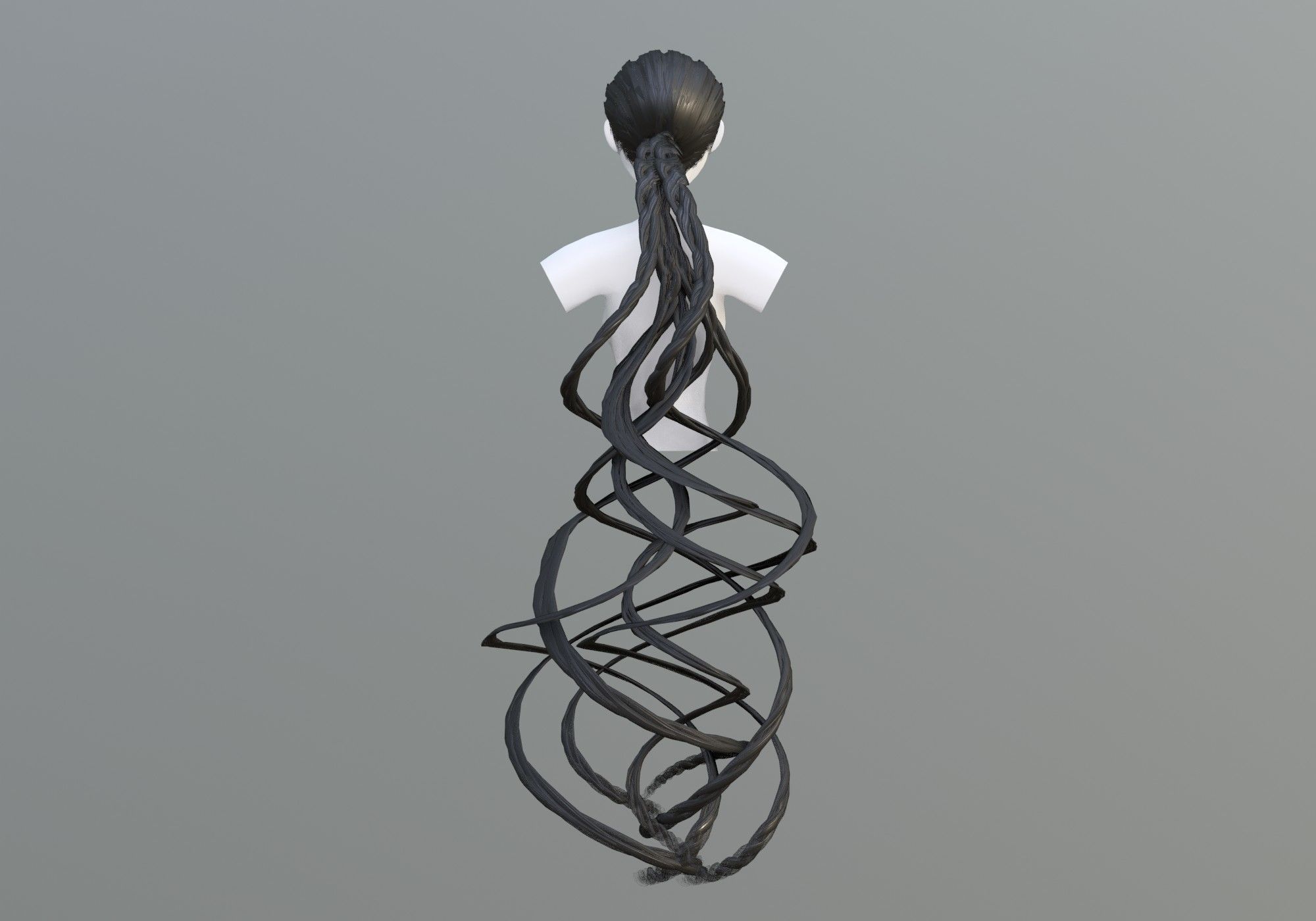 Female Ponytail Hair 3D model_4