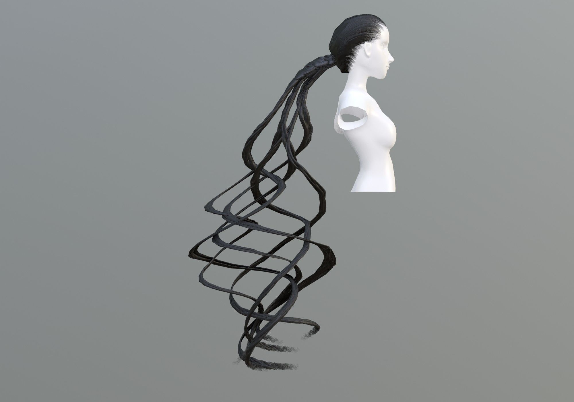 Female Ponytail Hair 3D model_2