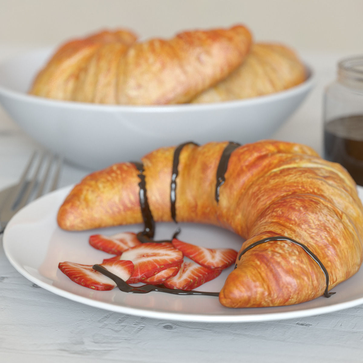 Croissants and Latte 3D model_2