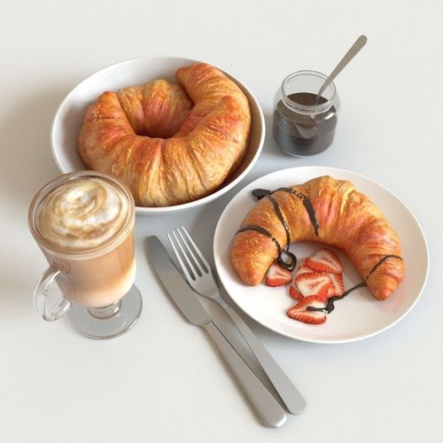 Croissants and Latte 3D model