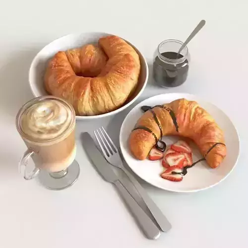 Croissants and Latte 3D model