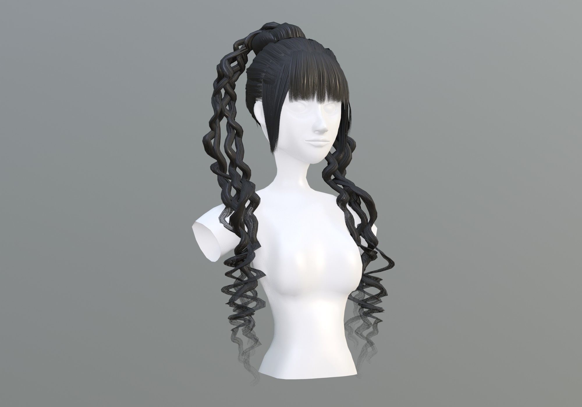 Curly Female Hair 3D model_1