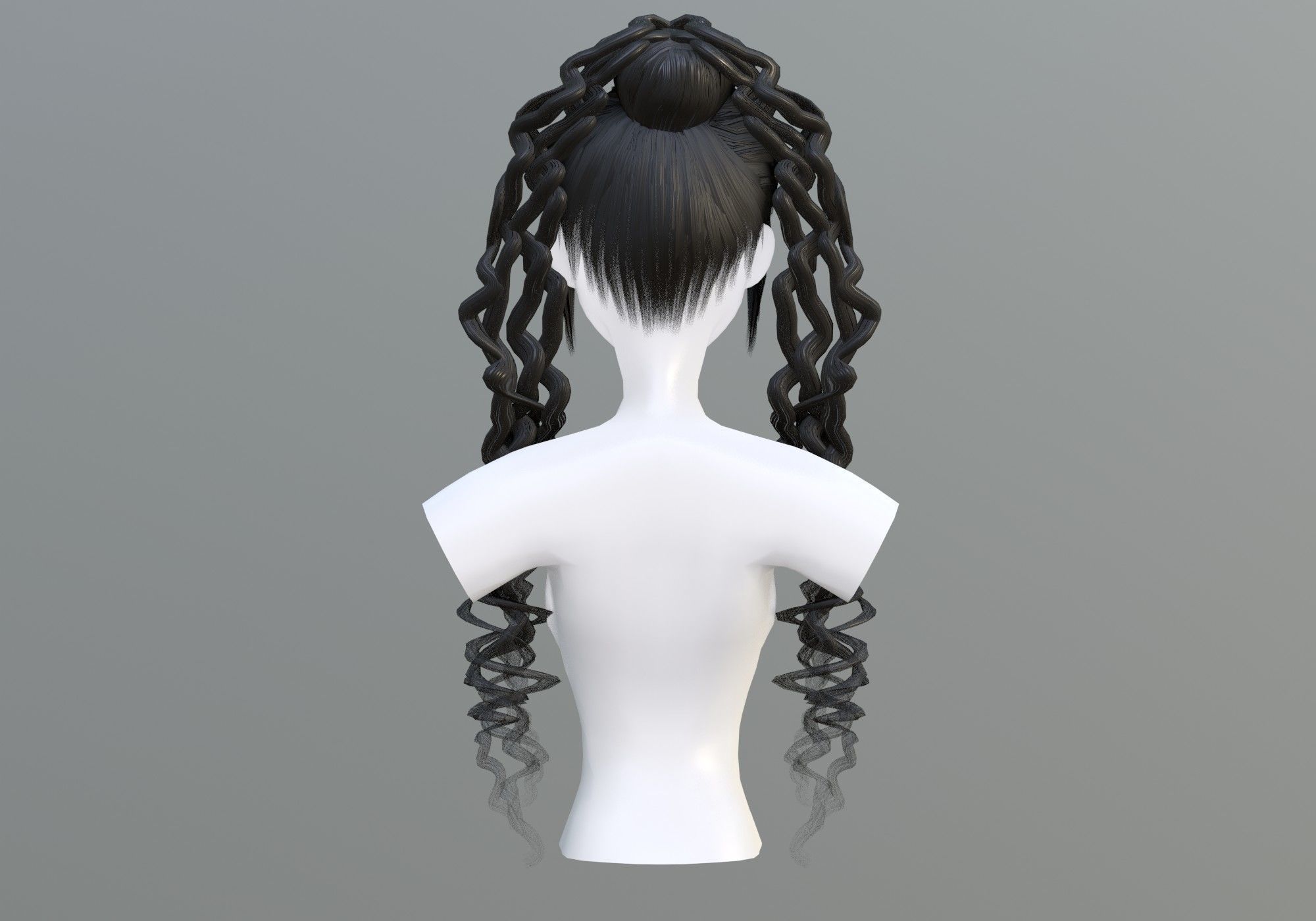 Curly Female Hair 3D model_4