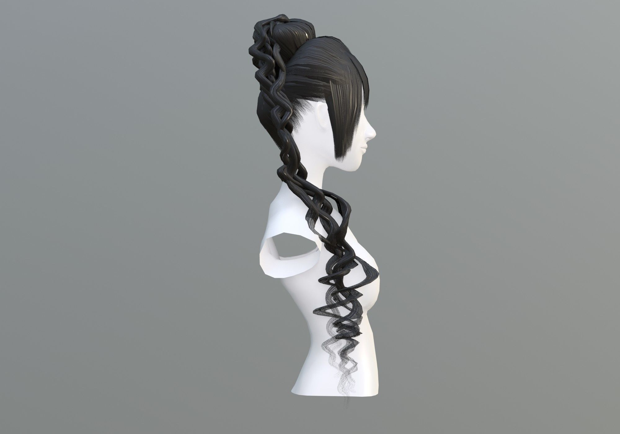 Curly Female Hair 3D model_2