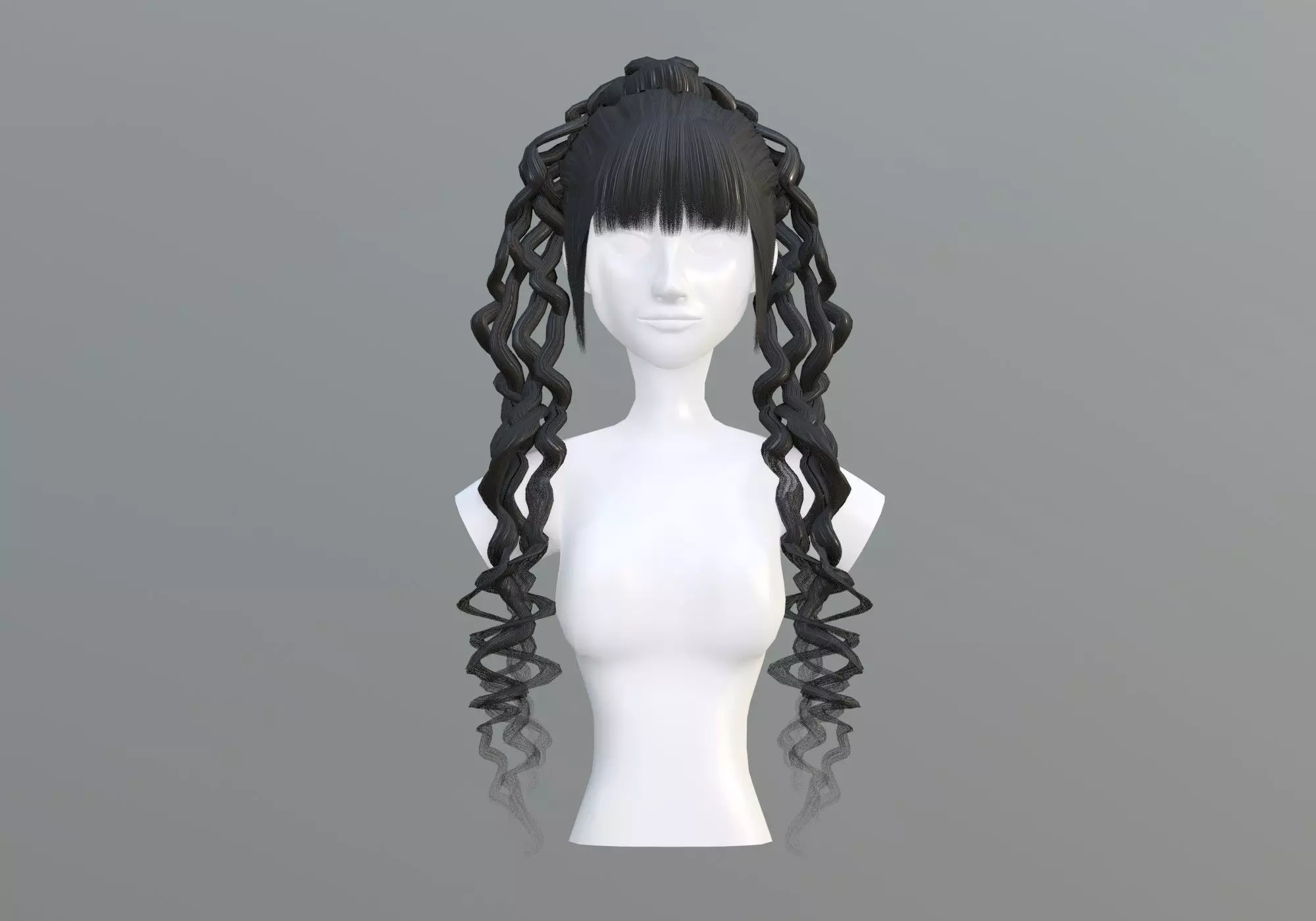 Curly Female Hair 3D model_0