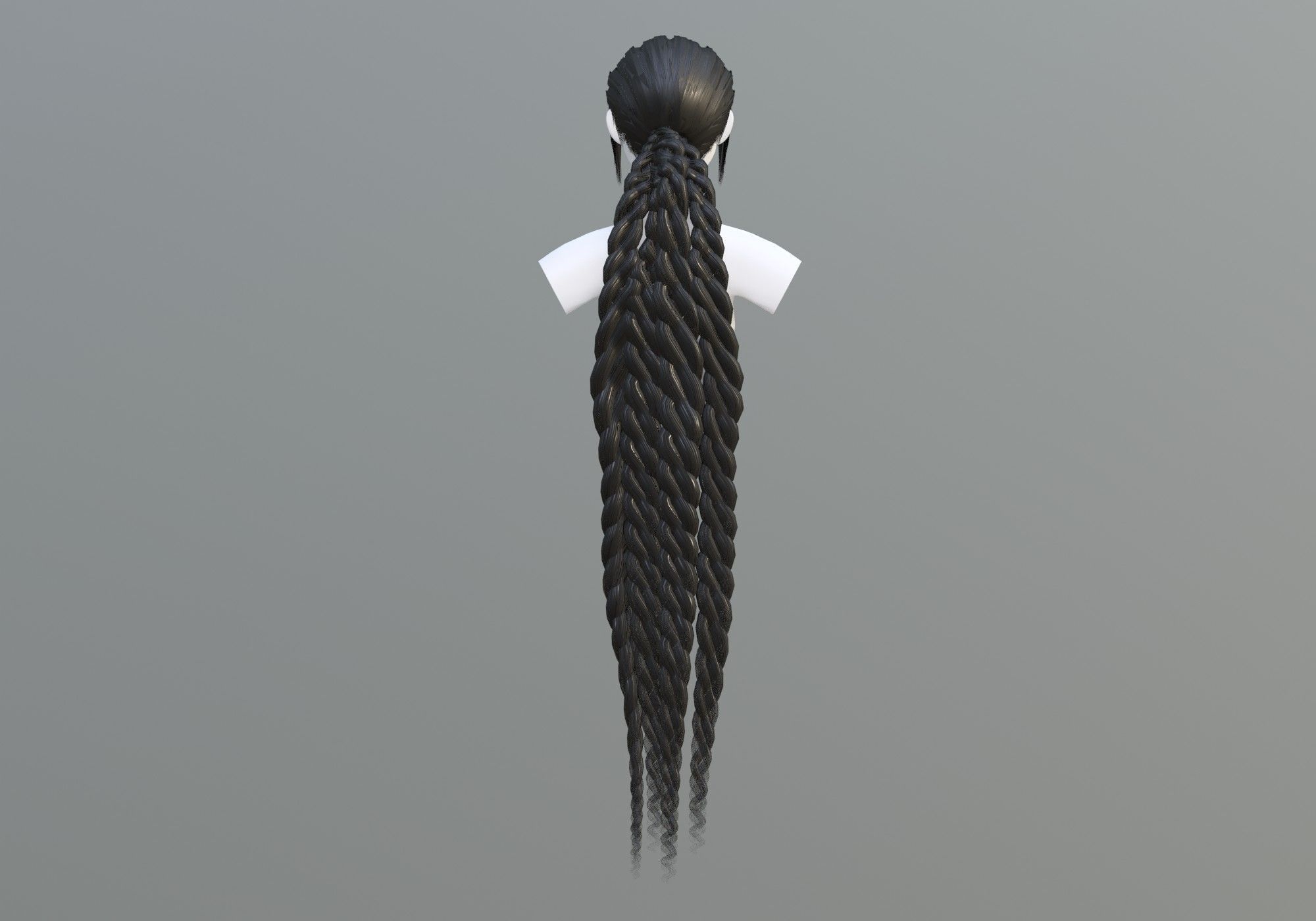 Braids Pigtail Hairstyle 3D model_4