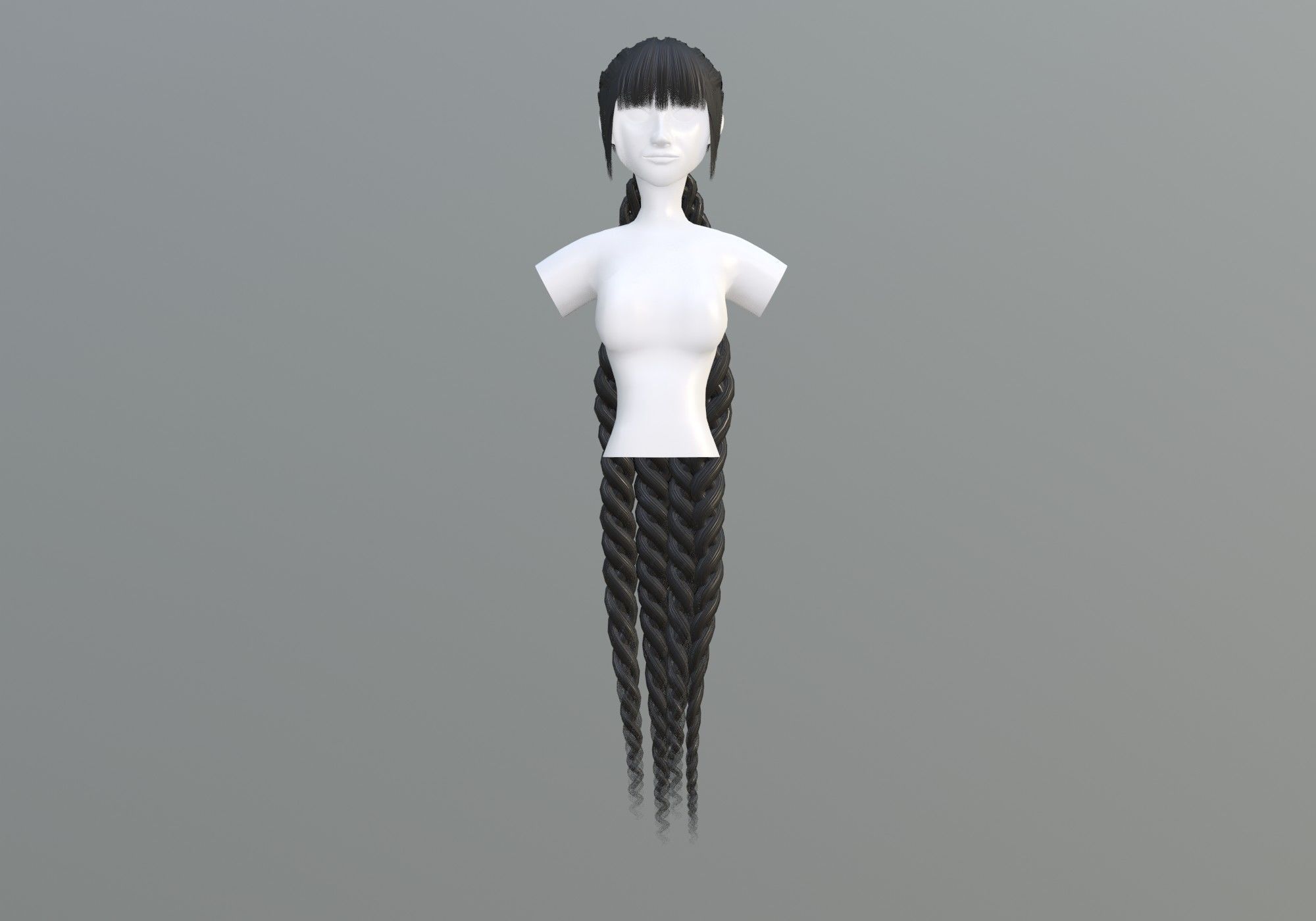 Braids Pigtail Hairstyle 3D model_2