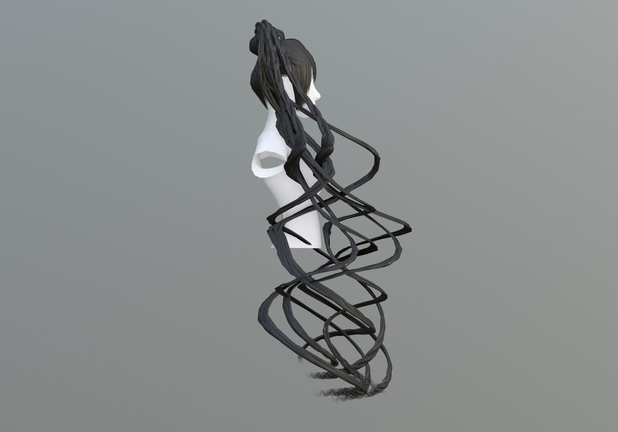 Braids Female Hair 3D model_2