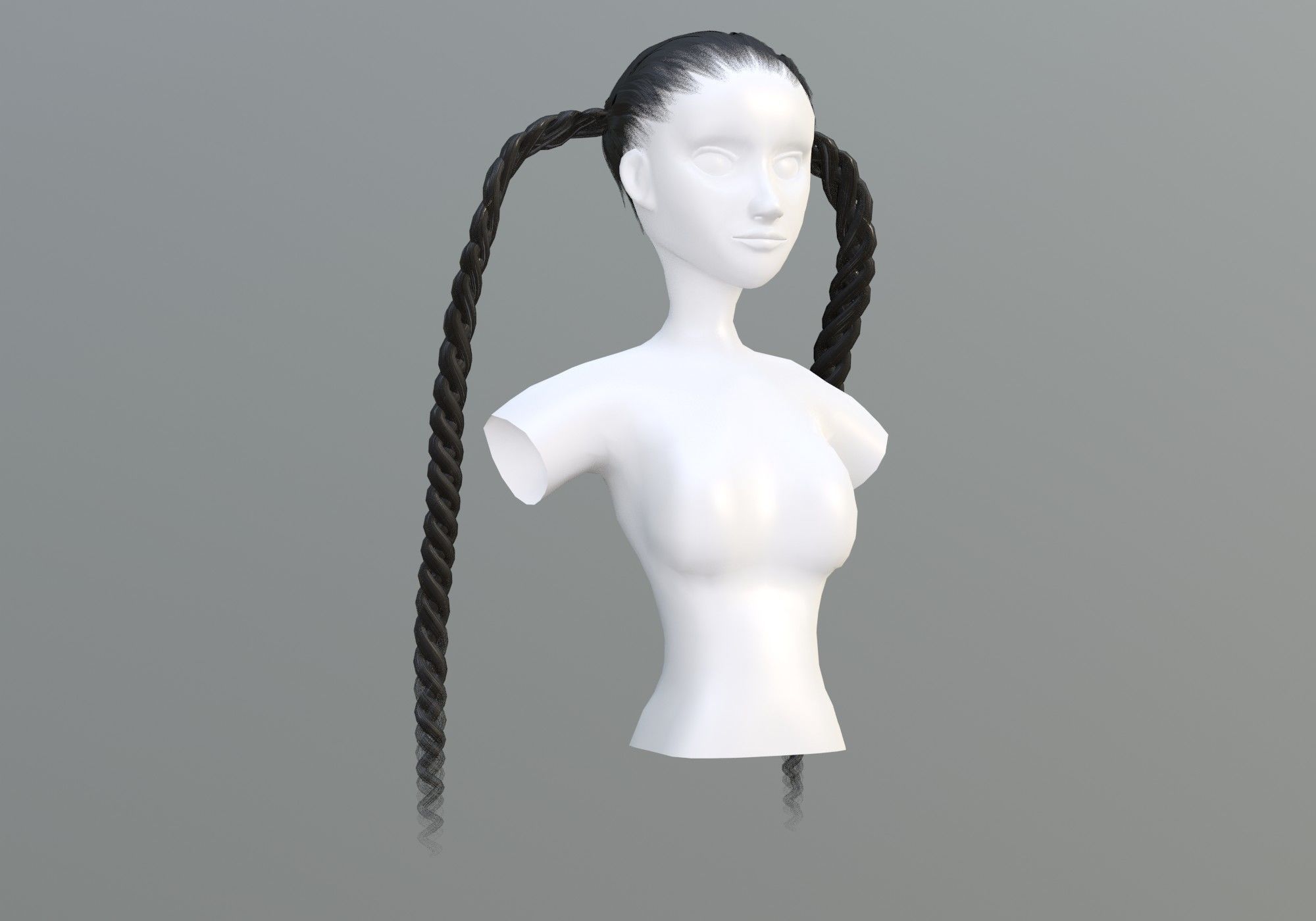 Black Braids Hairstyle 3D model_1