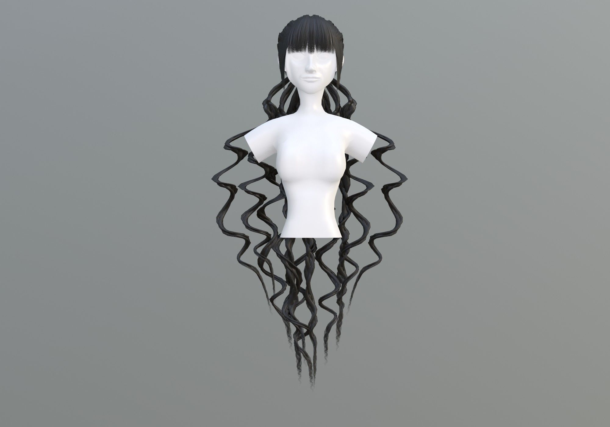 Bangs Pigtail Hair 3D model_2