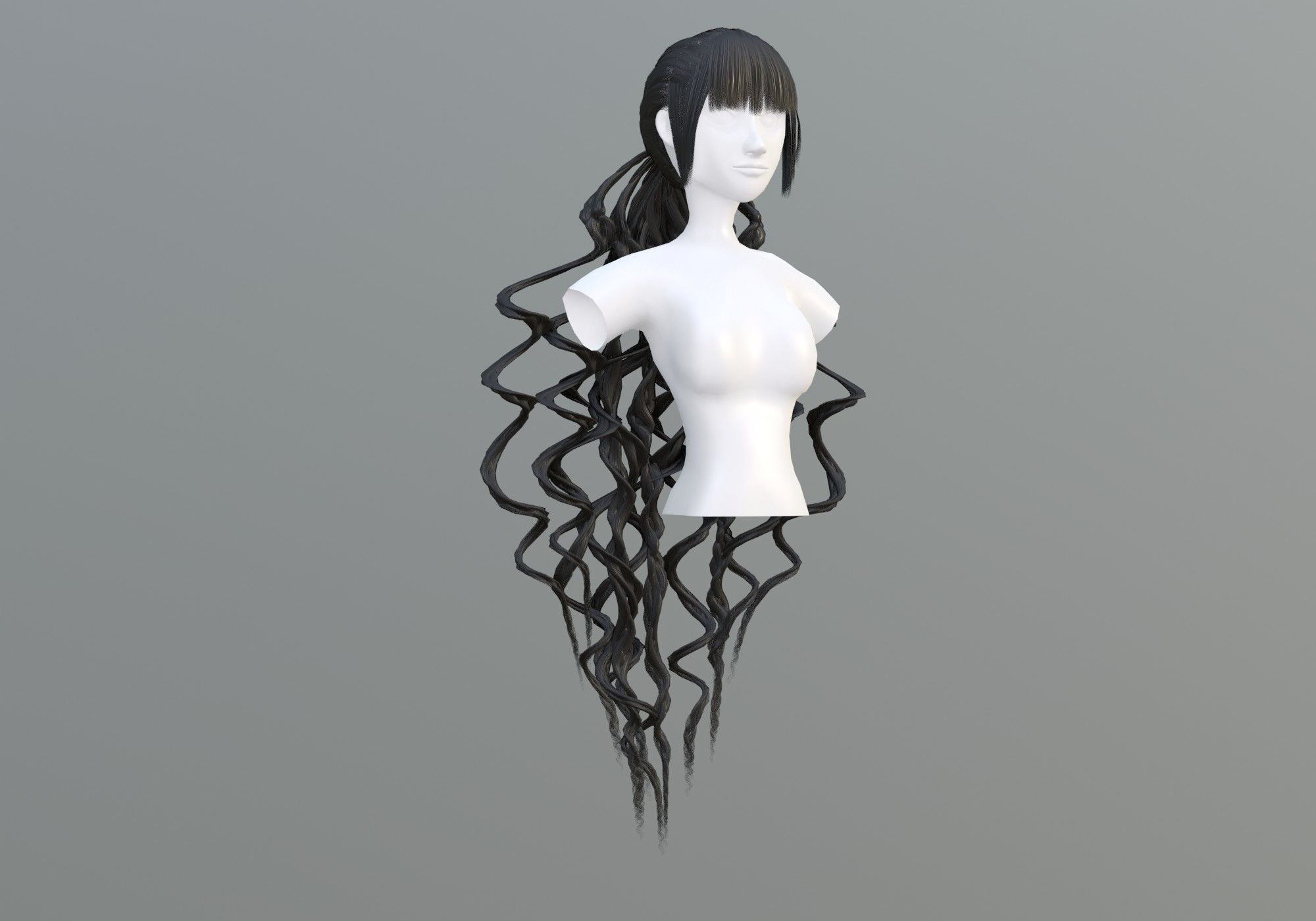 Bangs Pigtail Hair 3D model_1