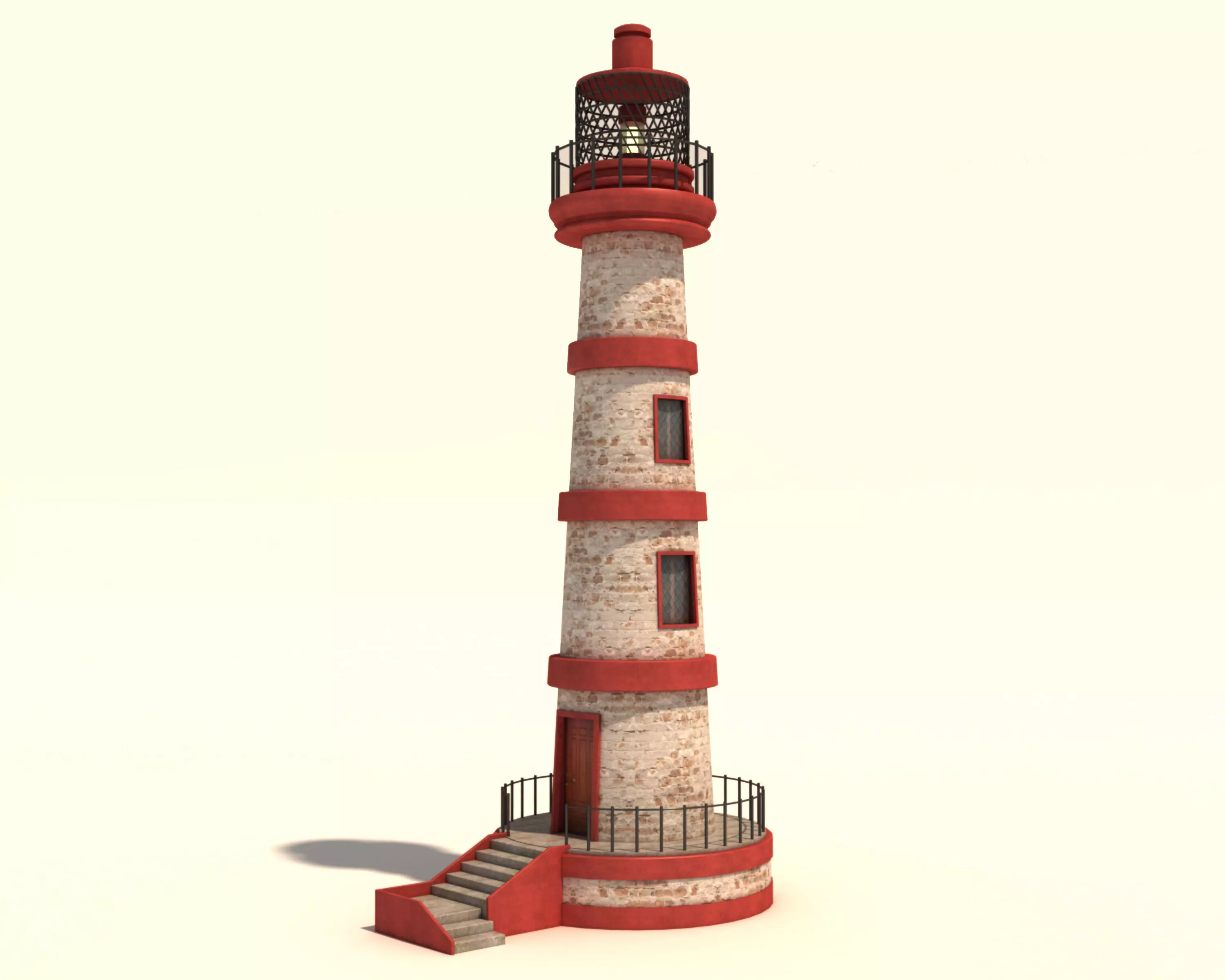 Lighthouse - Red White Design Low-poly 3D model_0