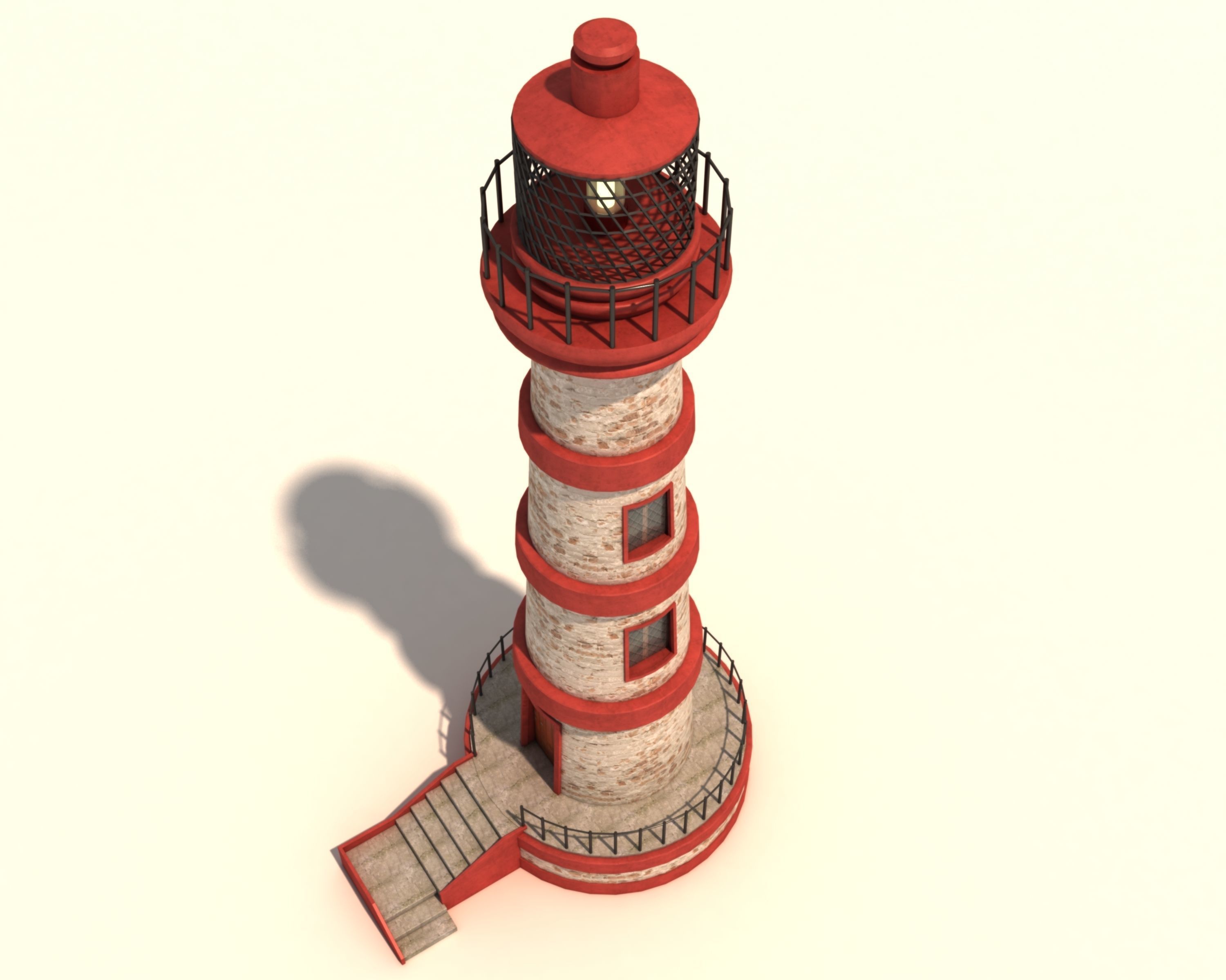 Lighthouse - Red White Design Low-poly 3D model_4