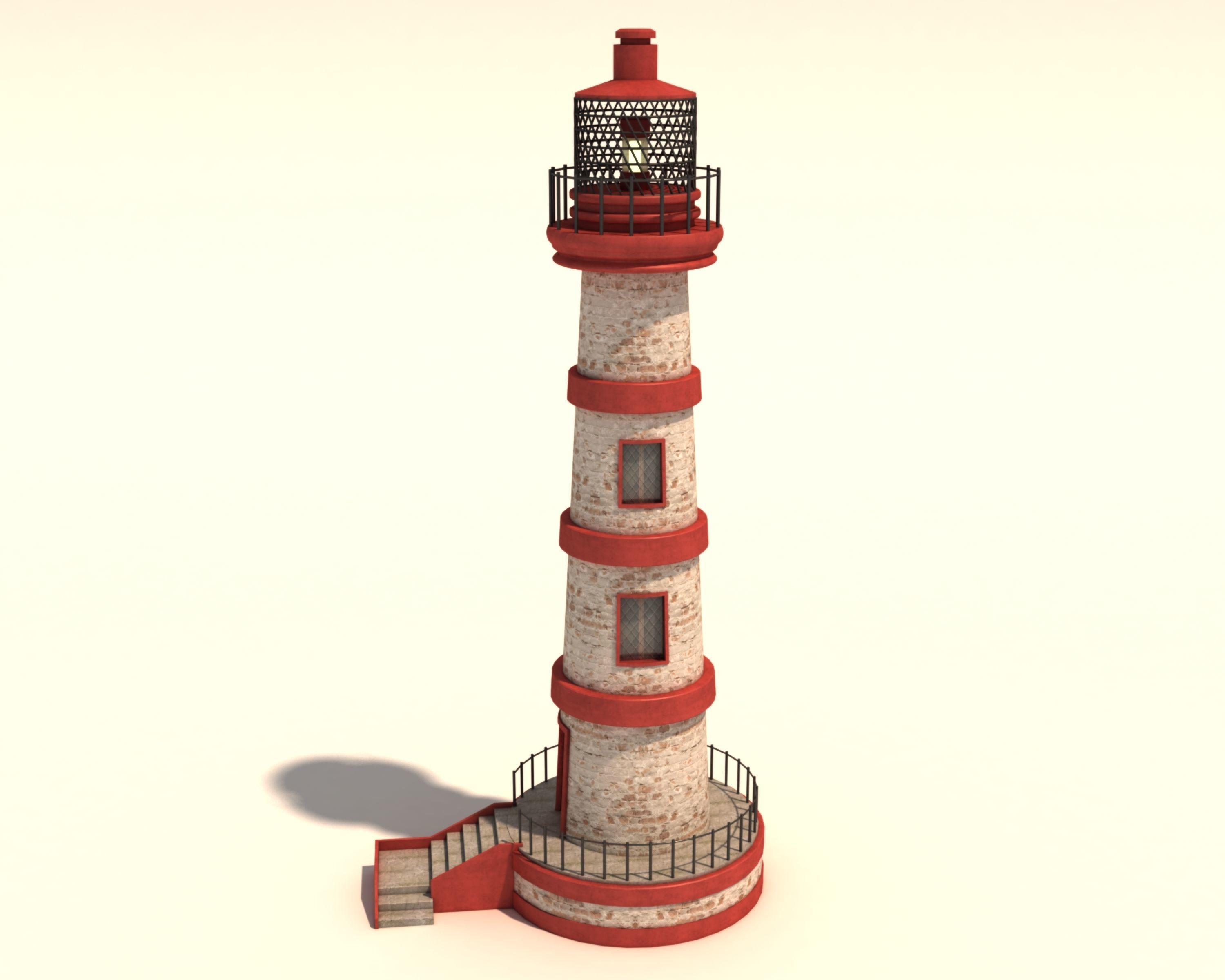 Lighthouse - Red White Design Low-poly 3D model_1