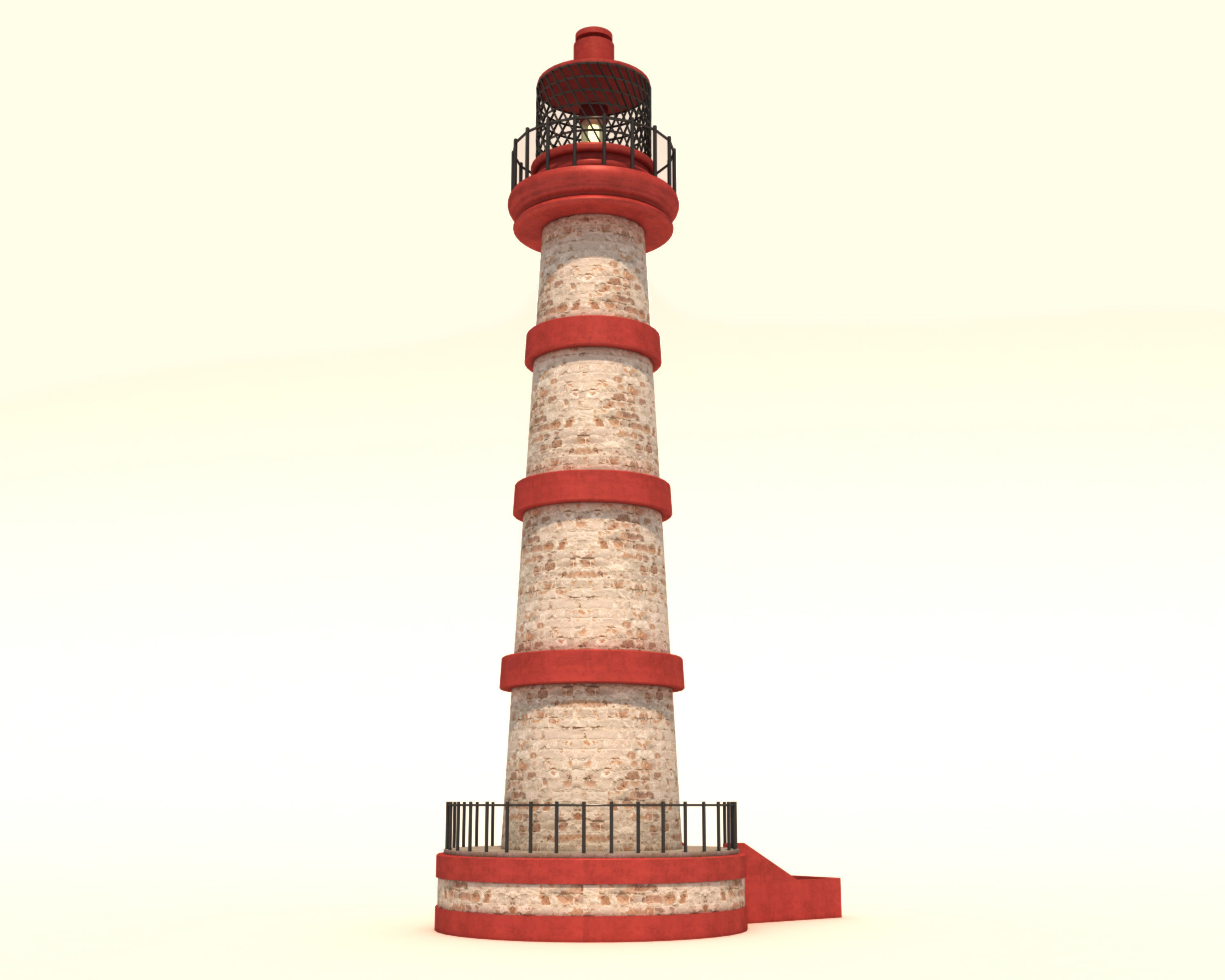 Lighthouse - Red White Design Low-poly 3D model_5