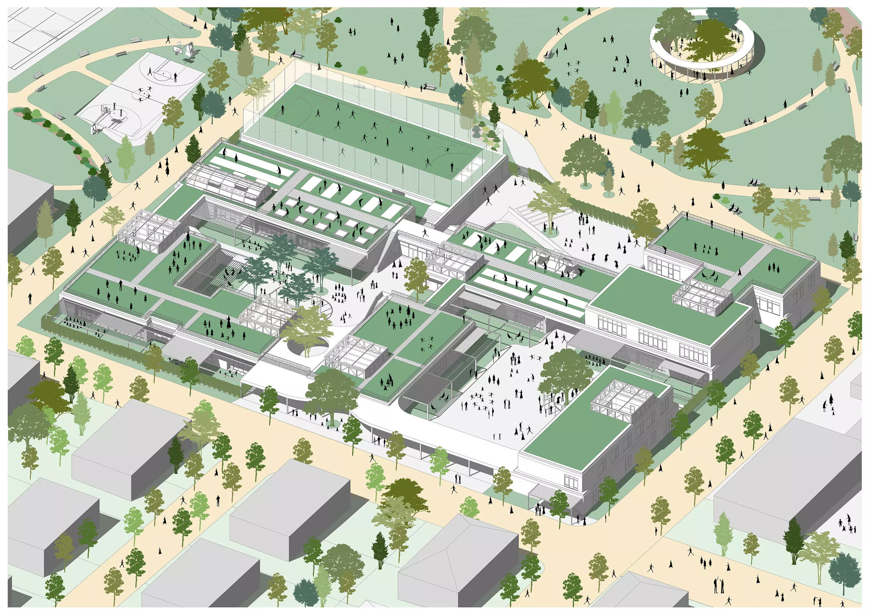School with pavilion concept Low-poly 3D model