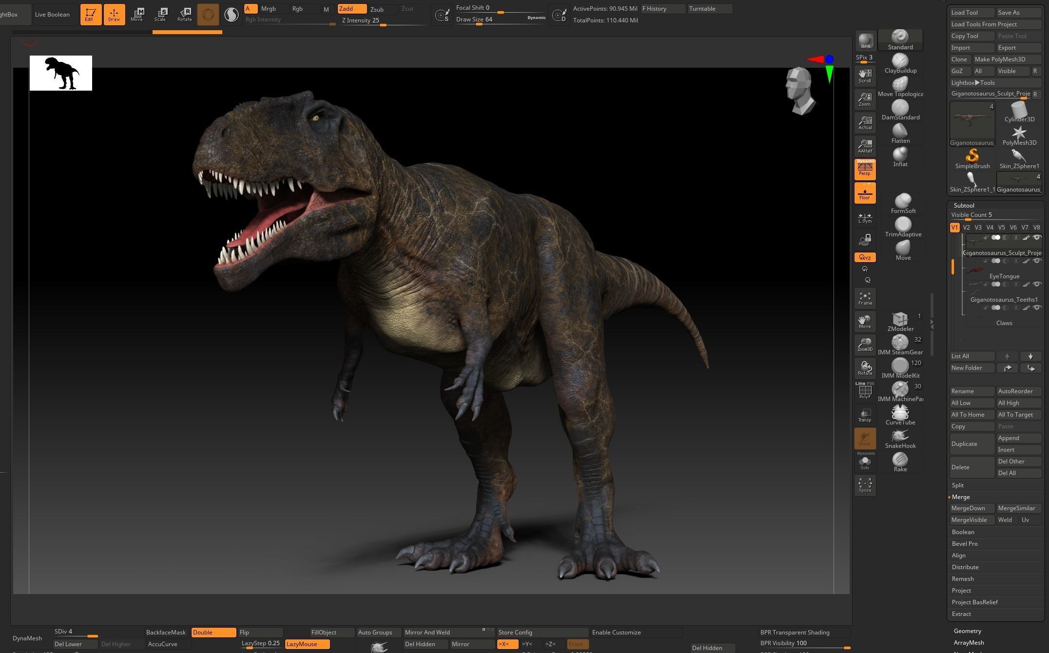 Dinosaur Giganotosaurus Sculpt Project 3D model_7