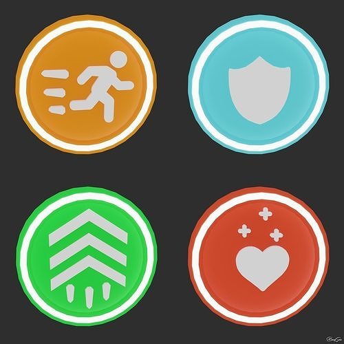 PowerUps person running in orange circle Low-poly 3D model