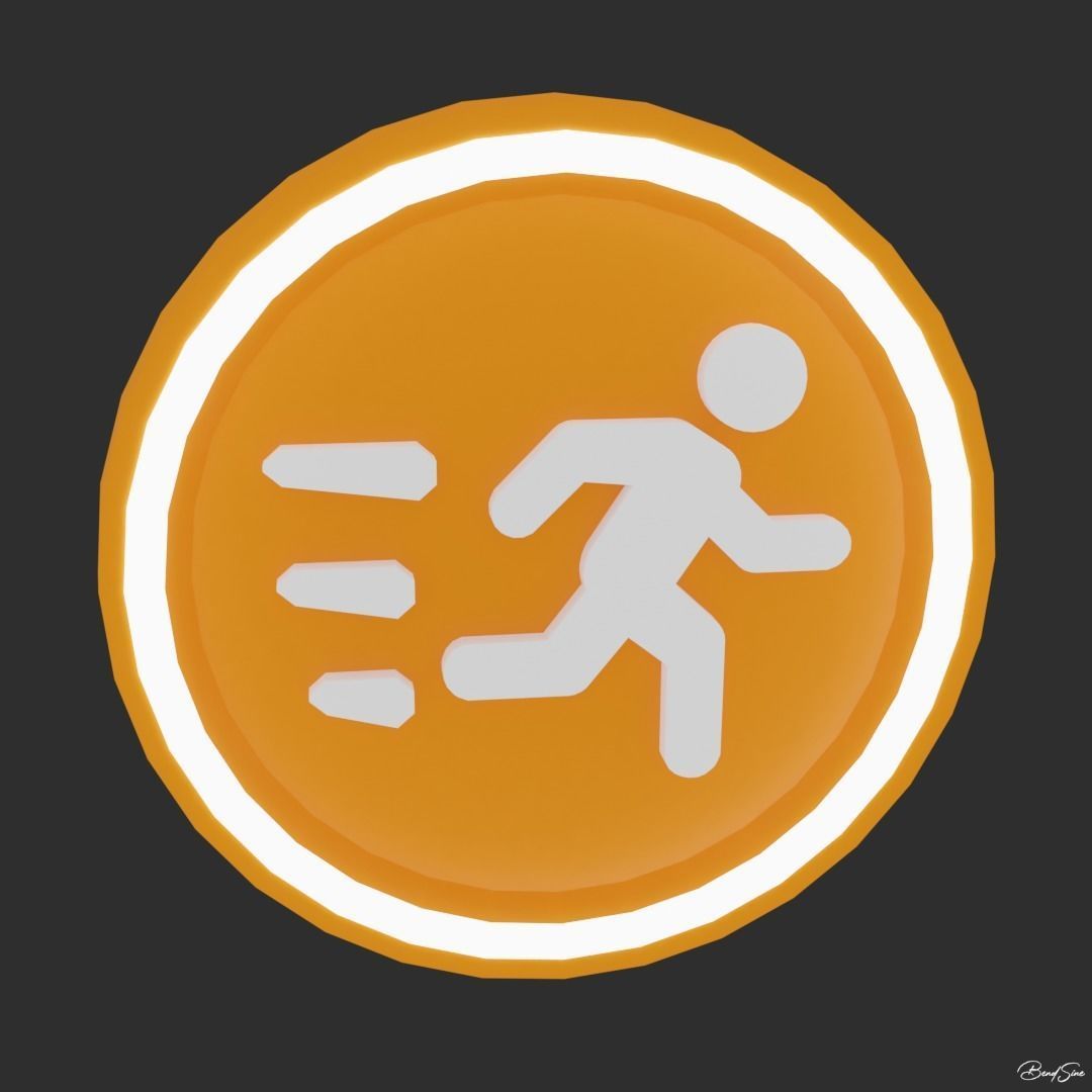 PowerUps person running in orange circle Low-poly 3D model_3