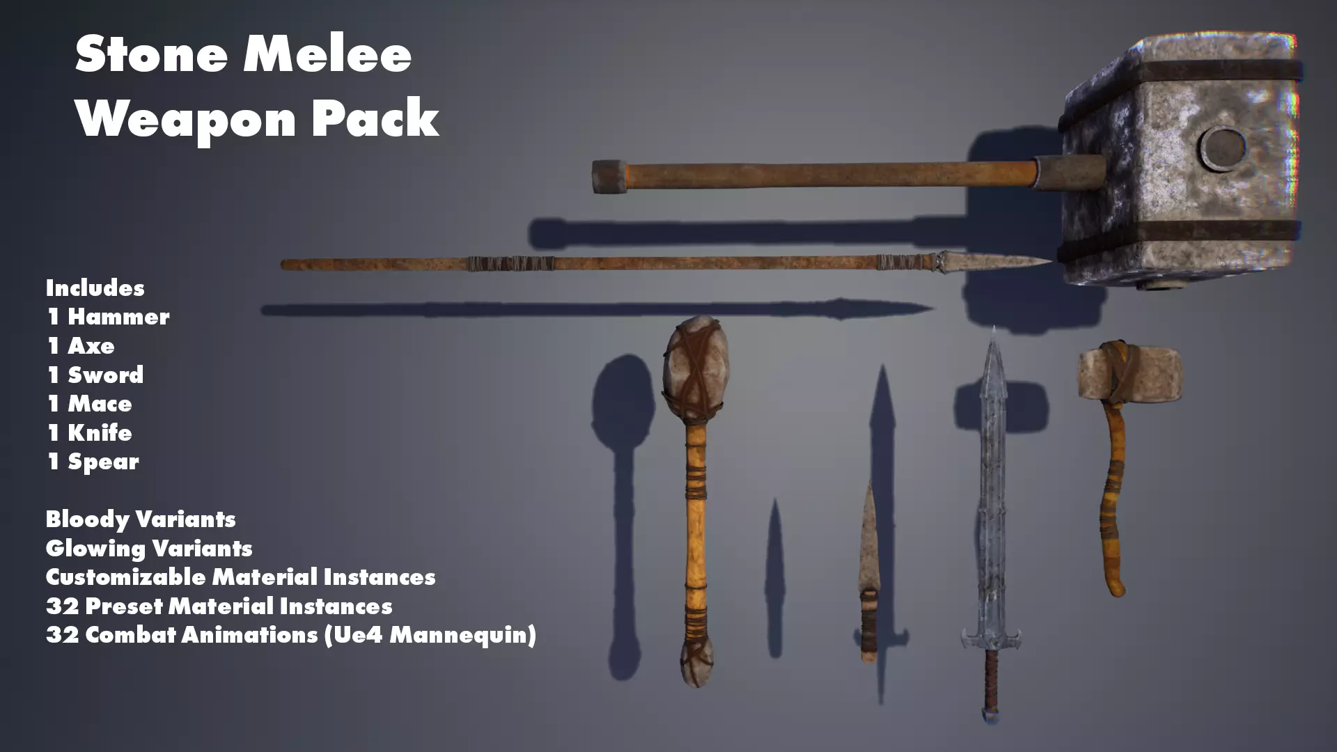 Stone Weapon Melee Pack Low-poly 3D model