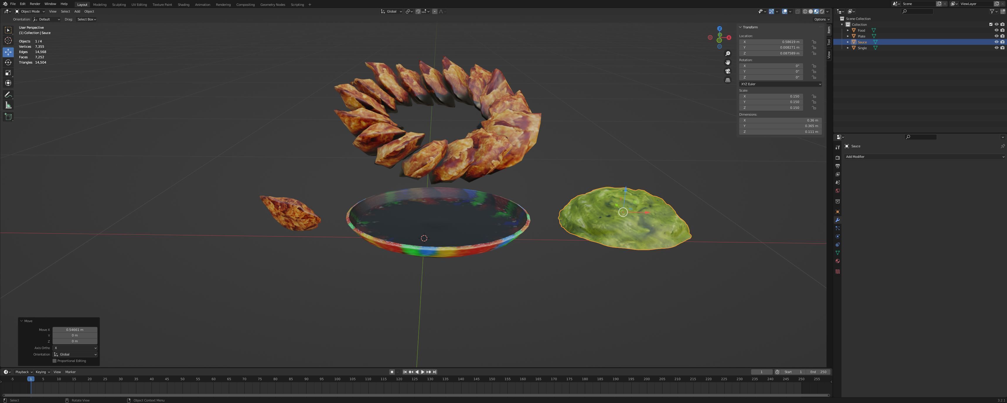 Chicken Fritters with Guacamole Low-poly 3D model_3