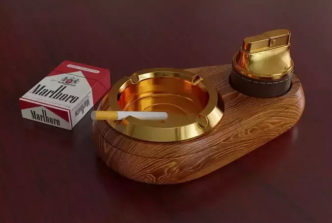 Ashtray with a lighter on a stand Free 3D model